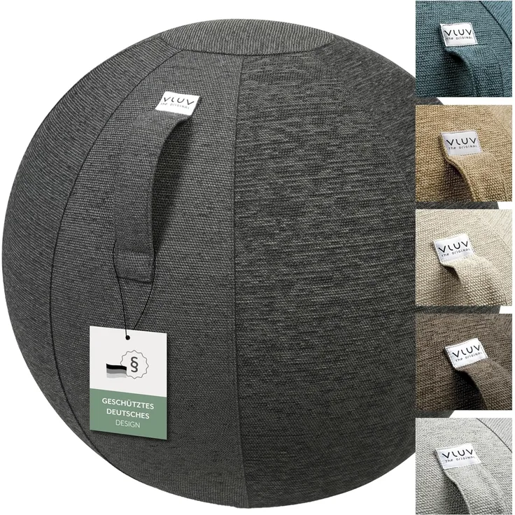 VLUV STOV Stoff-Sitzball, ergonomisches Sitzmöbel für Büro und Zuhause, Farbe: Anthrazit (dunkelgrau), Ø 70cm - 75cm, hochwertiger Möbelbezugsstoff, robust und formstabil, mit Tragegriff