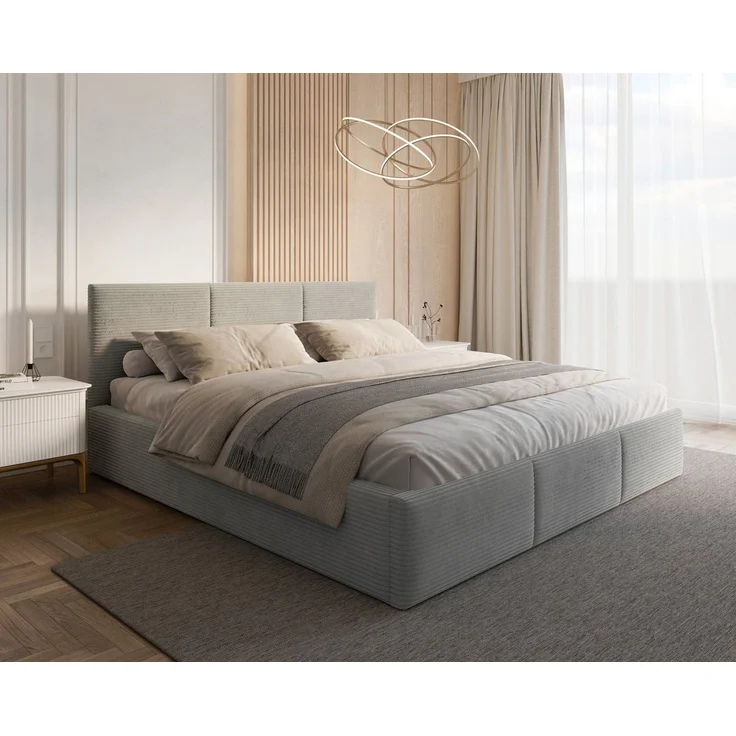 thematys Polsterbett mit Bettkasten & Lattenrost – Stauraumbett Cord 180x200cm, mit 28 cm 7-Zonen-Wende-Taschenfederkern H3/H4, Grau – Bild 2