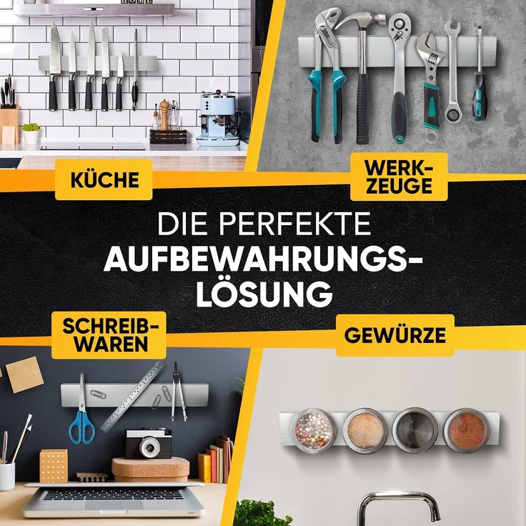 Loco Bird Wand-Magnet Messer-Leiste 40cm Edelstahl - selbstklebend mit 3M VHB Klebeband (1tlg), Magnetische Messerleiste für Küche / Werkzeug - Wandmontage, bohrfrei – Bild 7