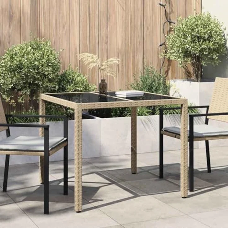 vidaXL Gartentisch Beige 90 x 90 x 75 cm Poly-Rattan 362536 – Bild 3