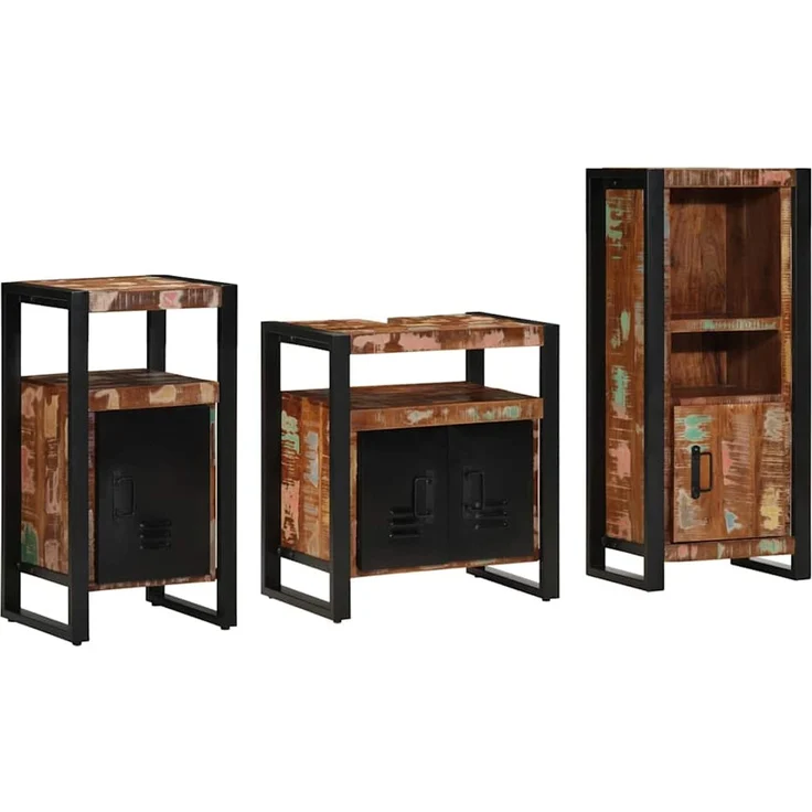 vidaXL Badezimmermöbel-Set 3 Stk. Mehrfarbig und Schwarz 3305615 – Bild 2