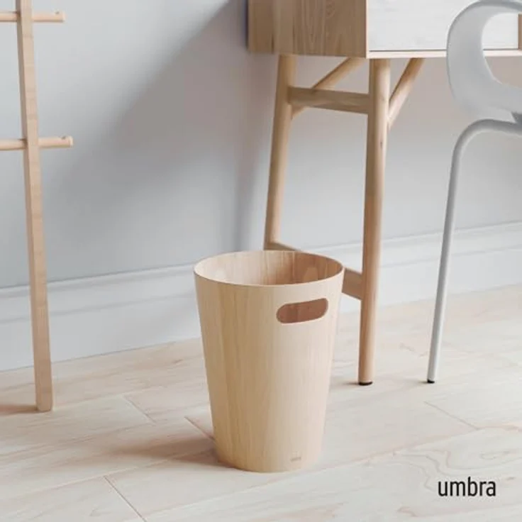 Umbra Woodrow Abfalleimer – Zweifarbiger Holz Papierkorb für Büro, Badezimmer, Wohnzimmer und Mehr, 7,5l Fassungsvermögen, Natur, – Bild 3
