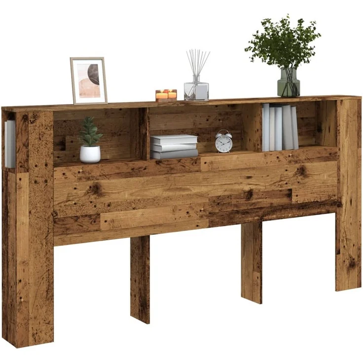 Bett-Kopfteil mit Ablagen, Altholz-Optik, 200 x 18,5 x 102,5 cm – Bild 3