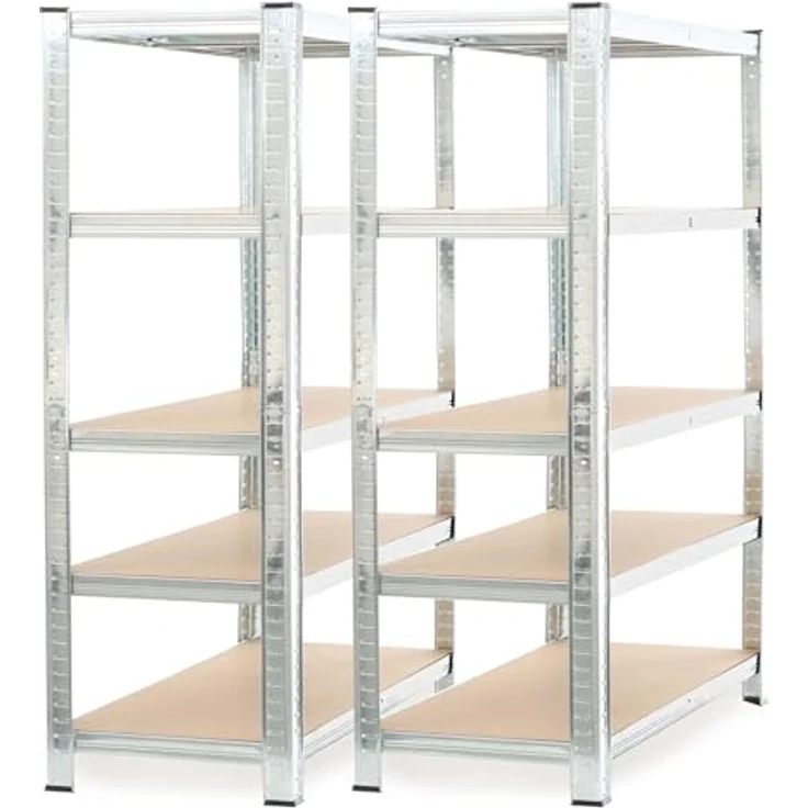 Wiltec Set 2X Schwerlastregal 180 x 120 x 40 cm, 875 kg Gesamtlast, Steckregal verzinkt aus Stahl, Lastenregal mit 5 Ablagen, Werkstattregal – Bild 10