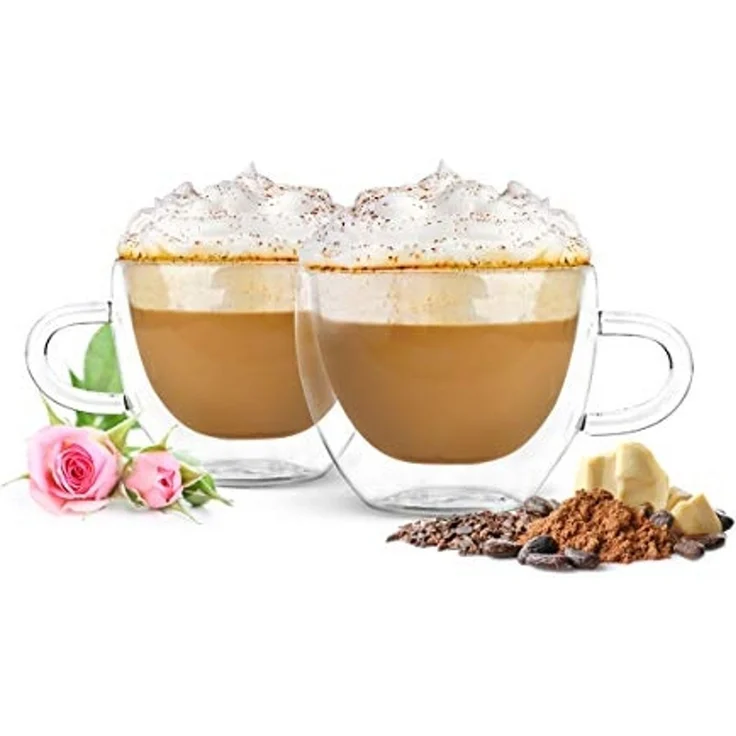 4 Doppelwandige Cappuccino Tassen mit Henkel 300ml Kaffeegläser Teegläser – Bild 1