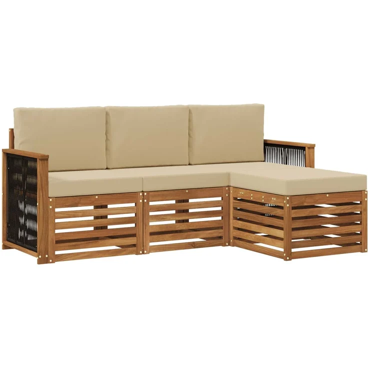 vidaXL Outdoor-Sofagarnitur 4 stk. 4-Sitzer Natur und Beige 3384204 – Bild 2