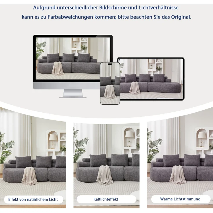 EINHOM Modulares Chenille Sofa im gebogenen Cashew-Design (Halbmondförmig), Vollständig abgerundetes 3-teiliges Polster-Sofa ohne harte Kanten, Anthrazitgraues modulares Couch-Set für Wohnzimmer & Kinderzimm – Bild 3