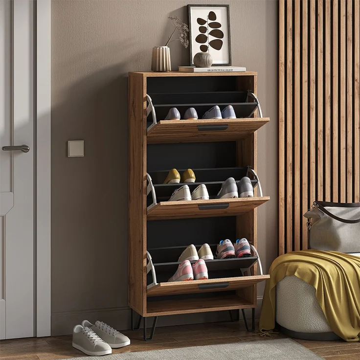 Schuhkipper Amber Eiche Wotan 62 x 130 cm mit 3 Fächern Vicco – Bild 5