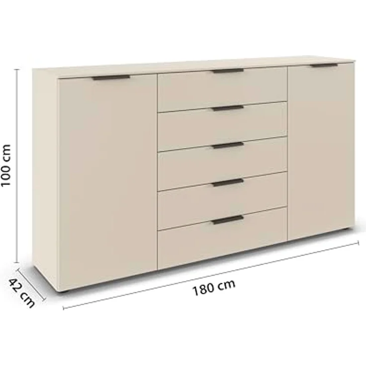 Rauch Möbel Flipp, Kommode für Schlafzimmer, Kinderzimmer, Wohnzimmer, Jugendzimmer, Flur, Garderobe, 2-türig, 5 Schubladen, mit Softclose-Funktion, Farbe Beige, Breite 180 cm – Bild 4