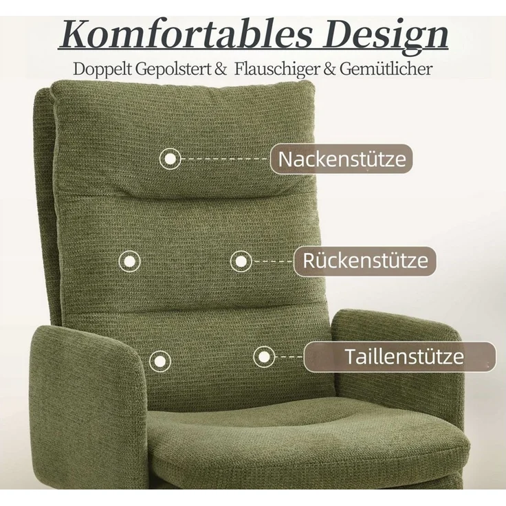 IWMH Bürostuhl Ergonomisch Schreibtischstuhl, Höhenverstellbar Drehstuhl mit Rollen, Lesesessel aus Chenille, Schminktisch Stuhl mit Höher Rückenlehen – Bild 3