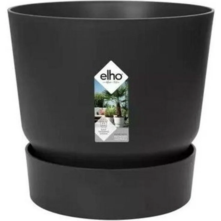Elho Übertopf Greenville mit integrierten Wasserbehälter Kunststoff schwarz Ø 19 x 18 cm – Bild 1