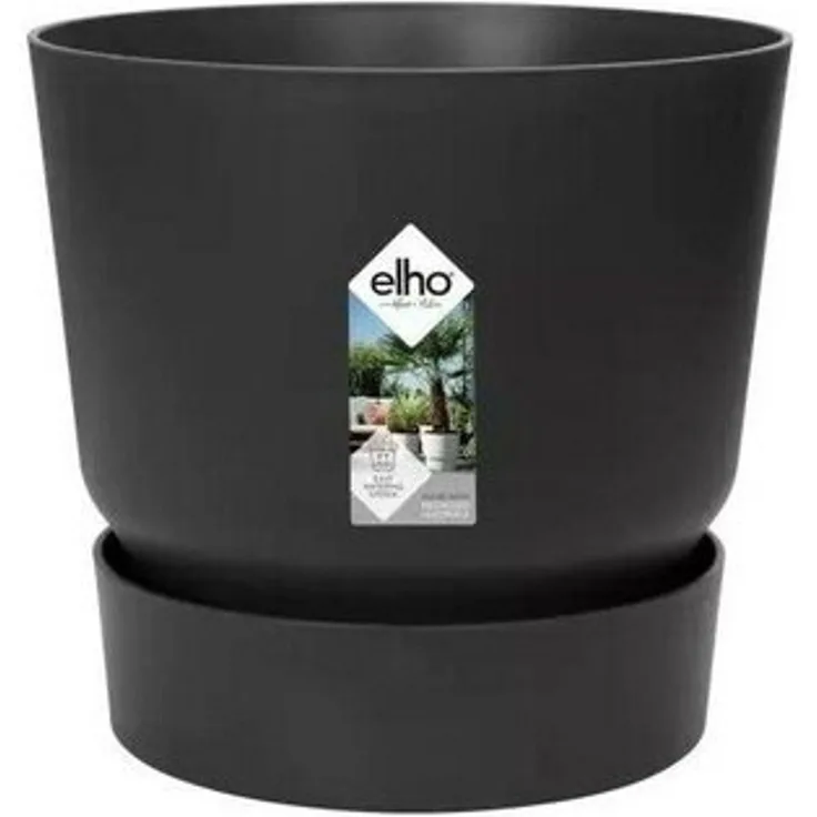 Elho Übertopf Greenville mit integrierten Wasserbehälter Kunststoff schwarz Ø 19 x 18 cm