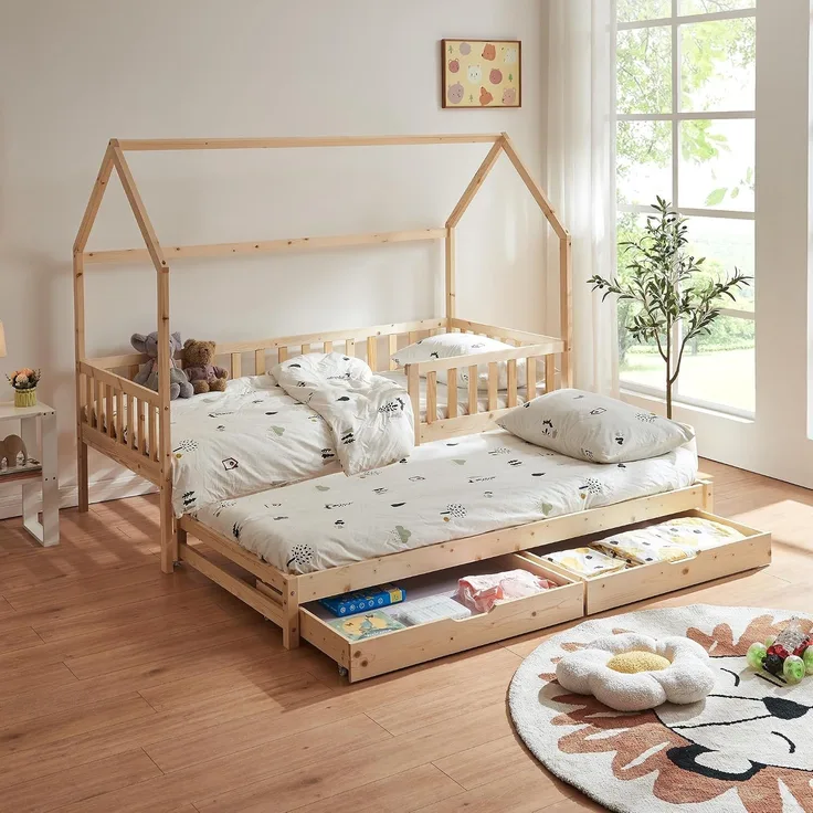Doppel-Kinderbett Aarghonmaa 90x200 cm Kiefernholz Natur [en. casa]