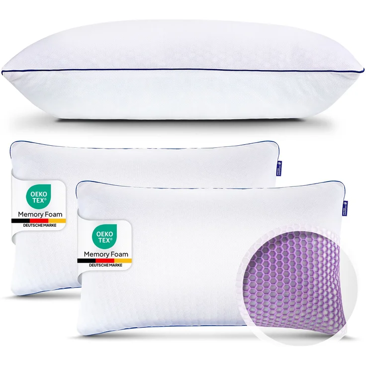 Mister Sandman Kopfkissen 2er Set Memory-Flakes 40×80 cm – Polyester Bezug, ergonomisch & atmungsaktiv, allergikergeeignet – Bild 1