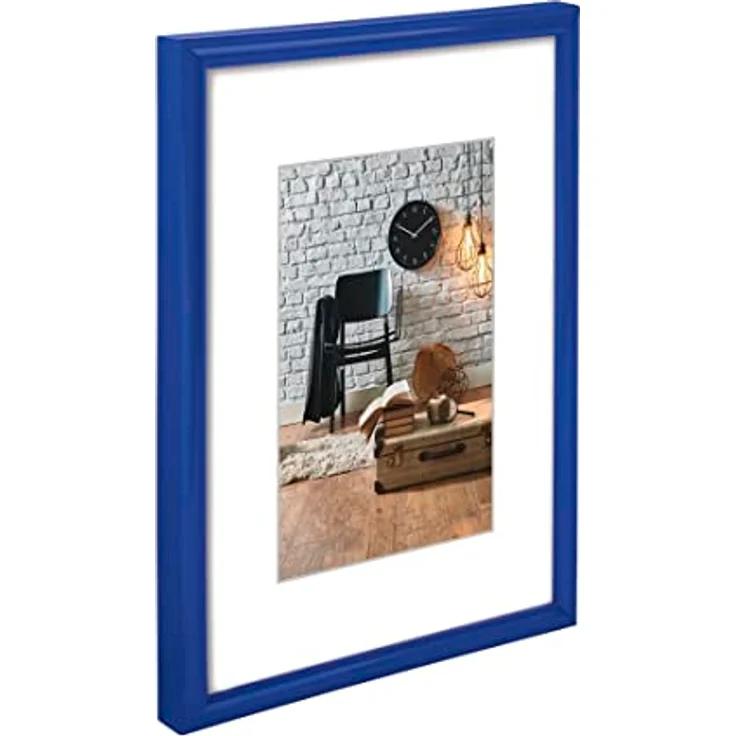 Hama Kunststoffrahmen Sevilla, blauer Rahmen aus bruchsicherem Polystyrolglas, 21 x 29,7 cm mit Passepartouteinleger – Bild 2