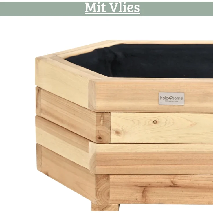 Pflanzkasten Holz 6-eckig MICHA - Inkl. Vlies und Handschuhe | Pflanzkübel Tannenholz Blumenkasten Blumenkübel Blumentopf Terrasse, 46cm Breit – Bild 4