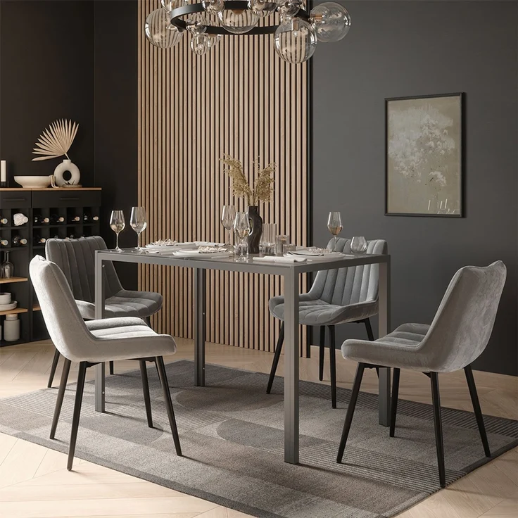 Esstisch Set Grand Grau 120 x 70 cm mit 4 Stühlen (Grau) Vicco – Bild 3