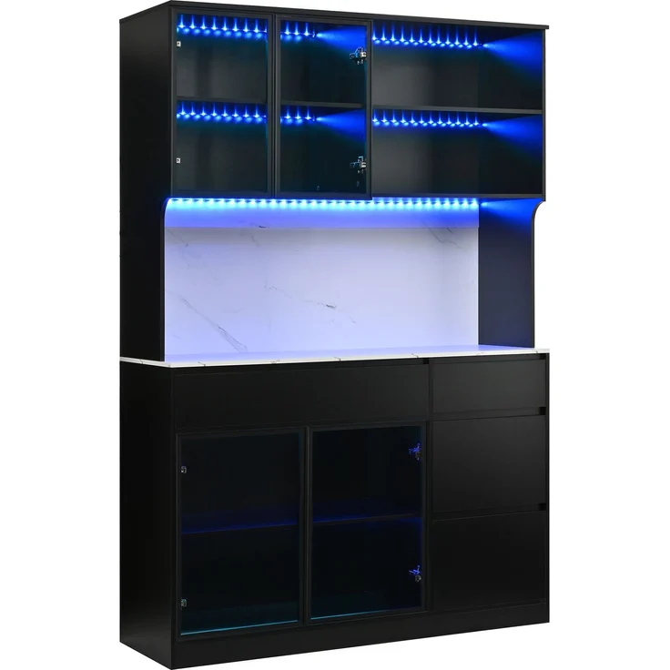ZUBALIYA Vitrine, mit Schubladen, mit Stauraum, mit LED-Beleuchtung, H 180 × T 40 × B 120 cm, Schwarz / Weiß, MDF – Bild 10