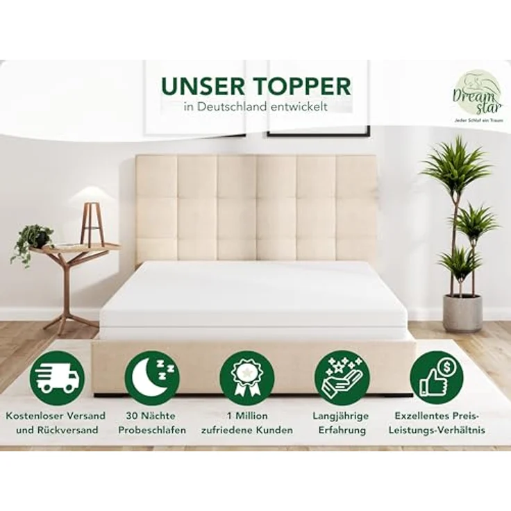 Dreamstar, Topper Easy Flex, ergonomischer 7-Zonen Matratzentopper zum Wenden, 10 cm hoch, Duo Härtegrad H2 und H3, verschiedene Größen, Komforthöhe 10 cm – Bild 7