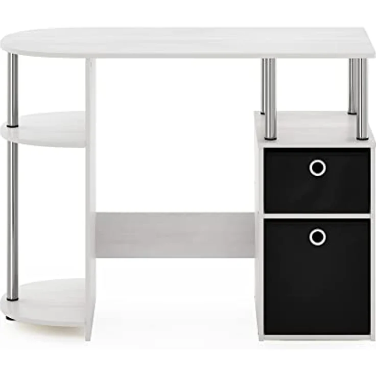 Furinno JAYA Simplistisch Computer-Schreibtisch mit Schubladen, Weiße Eiche/Chrom/Schwarz – Bild 7