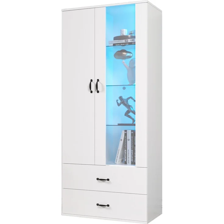 ZUBALIYA Hängeschrank (59,5 x 35 x 182 cm), 2 Türen, LED - Beleuchtung, Stauraum für Wohnbereich, Küche oder Bad entsprechend dem Aufstellort, Weiß – Bild 24