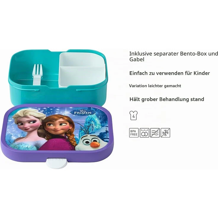 Mepal Brotdose Kinder - Bento Box Kinder - Brotdose Kinder mit Fächern & Gabel - Meal Prep Box mit Clip-Verschluss - BPA-frei & Spülmaschinenfest - 750 ml - Frozen Sisters Forever – Bild 2