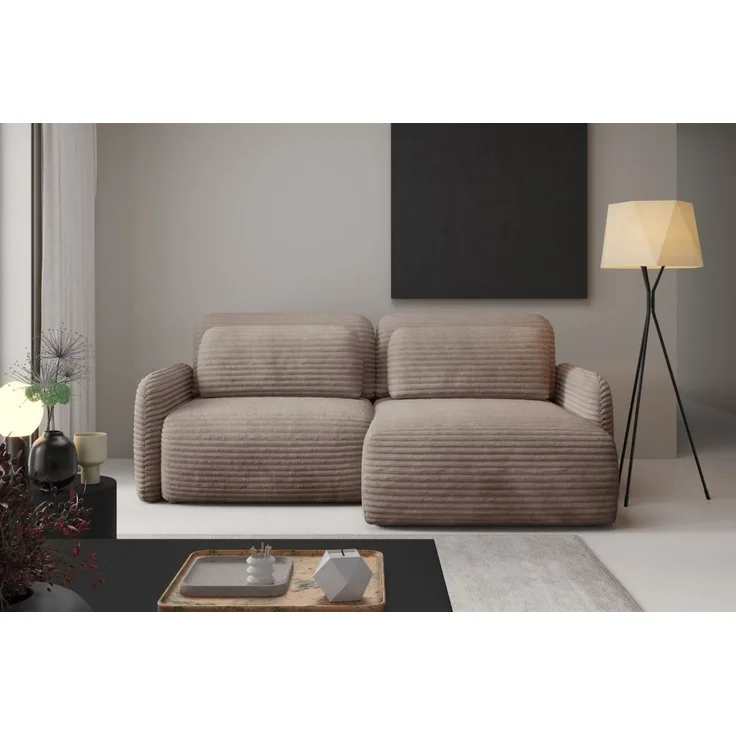 Ecksofa Schlafsofa Sofa SIMONE in Stoff Ambience Taupe Ottomane Rechts