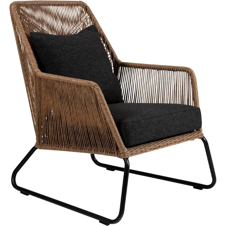Gartensessel Midway aus Rattan, modern mit Aluminiumgestell, braun, inkl. Kissen