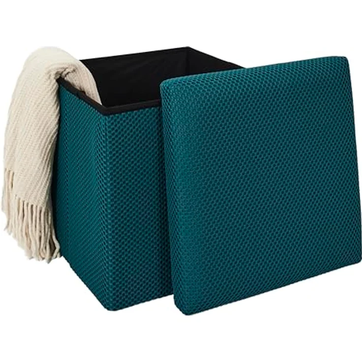 HOME DECO FACTORY, HD0504, Faltbare Ottoman-Truhe, zeitgenössisches Design, multifunktional, praktisch und bequem, ideal für Wohnzimmer oder Schlafzimmer, Größe M, Farbe Blau – Bild 5