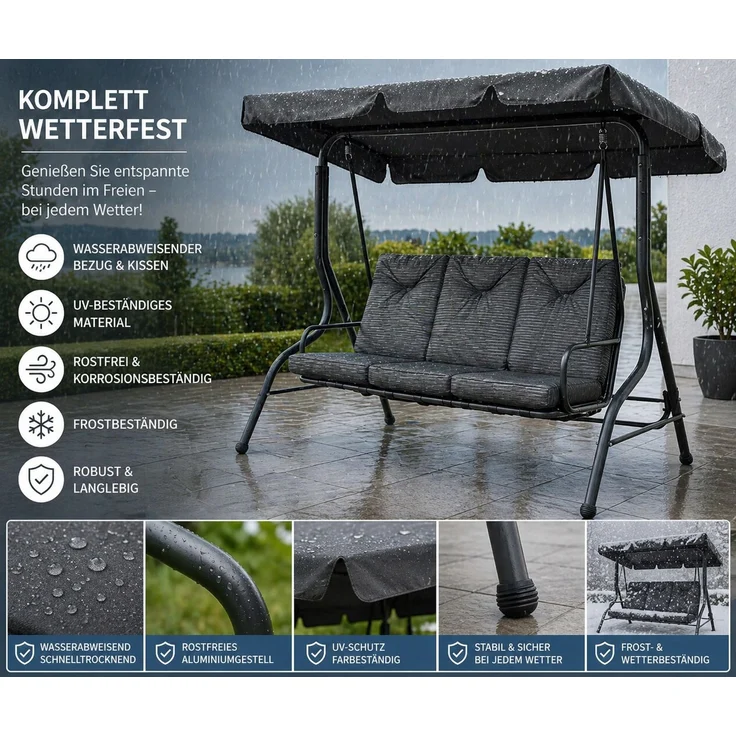 Gardissimo NEW SWING Hollywoodschaukel Gartenschaukel mit Outdoor-Foam Schaumstoff – Bild 6