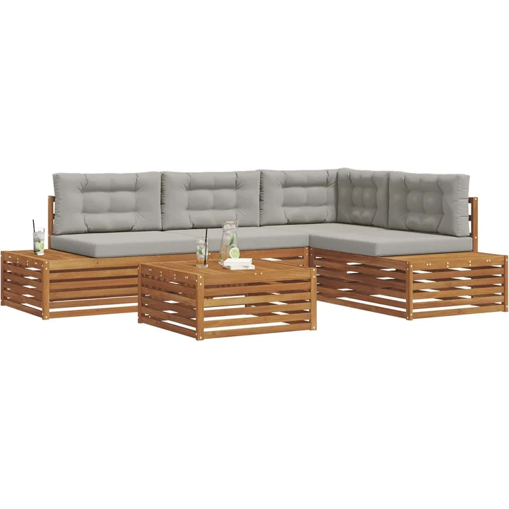 vidaXL Outdoor-Sofagarnitur 6 stk. 4-Sitzer Natur und Hellgrau 3374096 – Bild 3