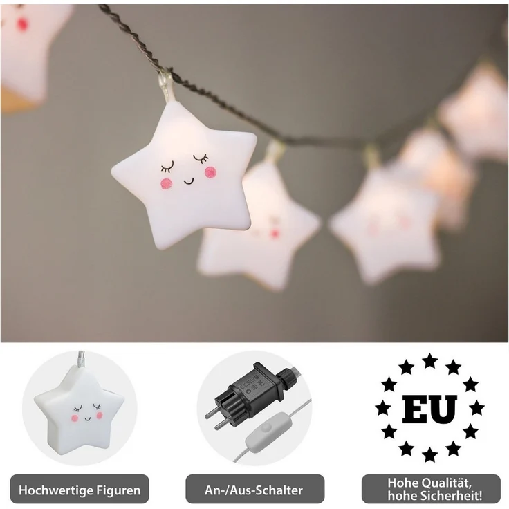 COZY HOME LED-Lichterkette Sternen Batterie und Stecker, 20 LED I 5m I Warmweiße LED-Stern Lichterkette I Kinderbett Bunt Deko – Bild 3