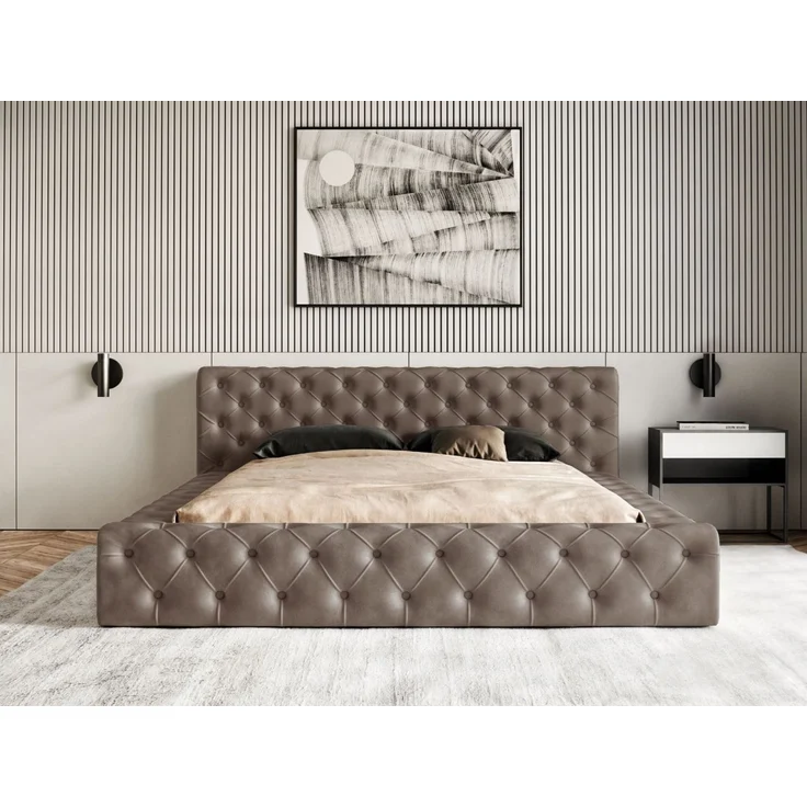 GRAINGOLD Palini Polsterbett 160x200, mit gepolstertes Kopfteil, gestepptes Bett, Bettkasten, Velour-Stoff, Braun – Bild 4