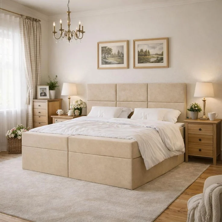 KRISAN MÖBEL Kontinentalbett DREAM2 Beige mit 2 Bettkasten und ergonomischem Topper, Bonell-Federkern Matratze, 180 x 200 cm – Bild 2