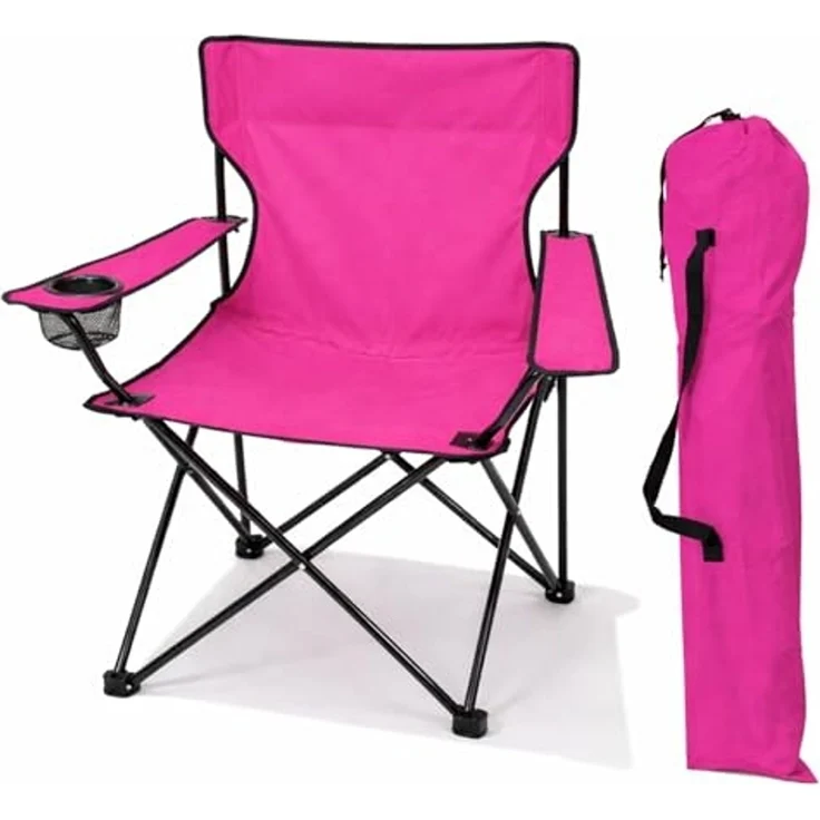 Anglersessel Campingstuhl mit Getränkehalter Outdoorstuhl Tasche Pink – Bild 3