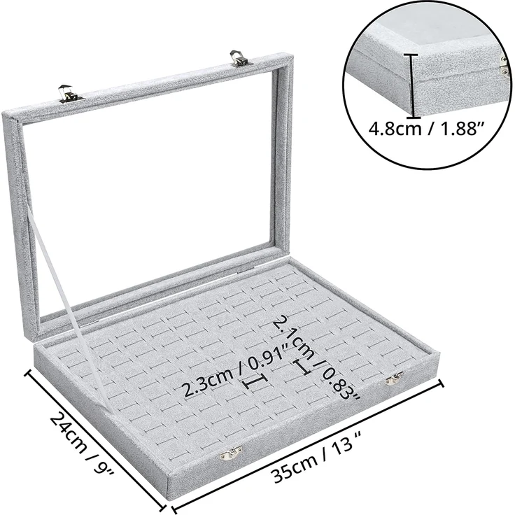 Belle Vous Schmuckständer Graue Schmuckaufbewahrungsbox: Ringbox mit 100 Fächern & Glasdeckel, Jewelry Storage Box: Gray Ring Box with 100 Compartments & Glass Lid – Bild 2