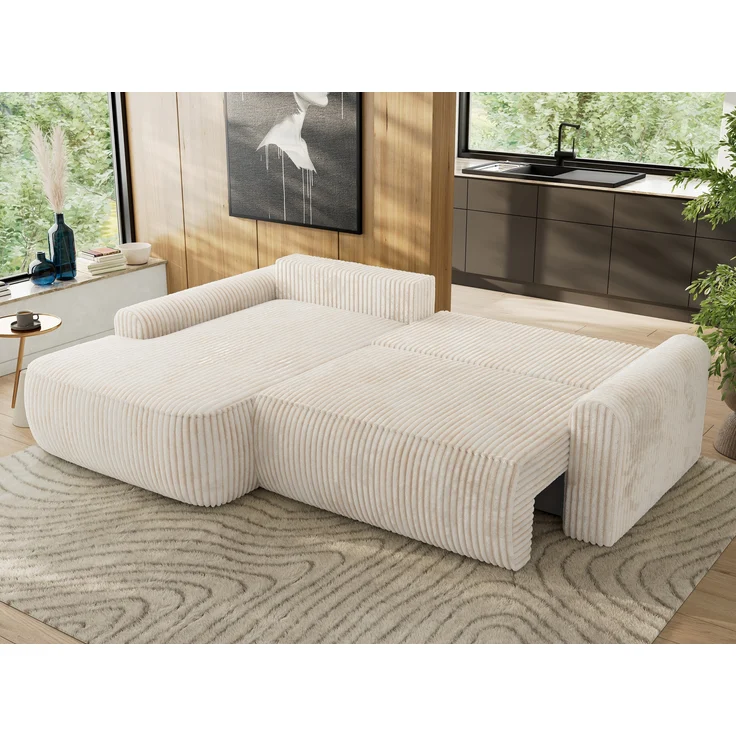 Ecksofa, L-förmiges, lose Kissen, DL-Schlaffunktion, (H 100 x T 187 x B 273 cm) - CUBO L - Cord Beige - linke Seite – Bild 3