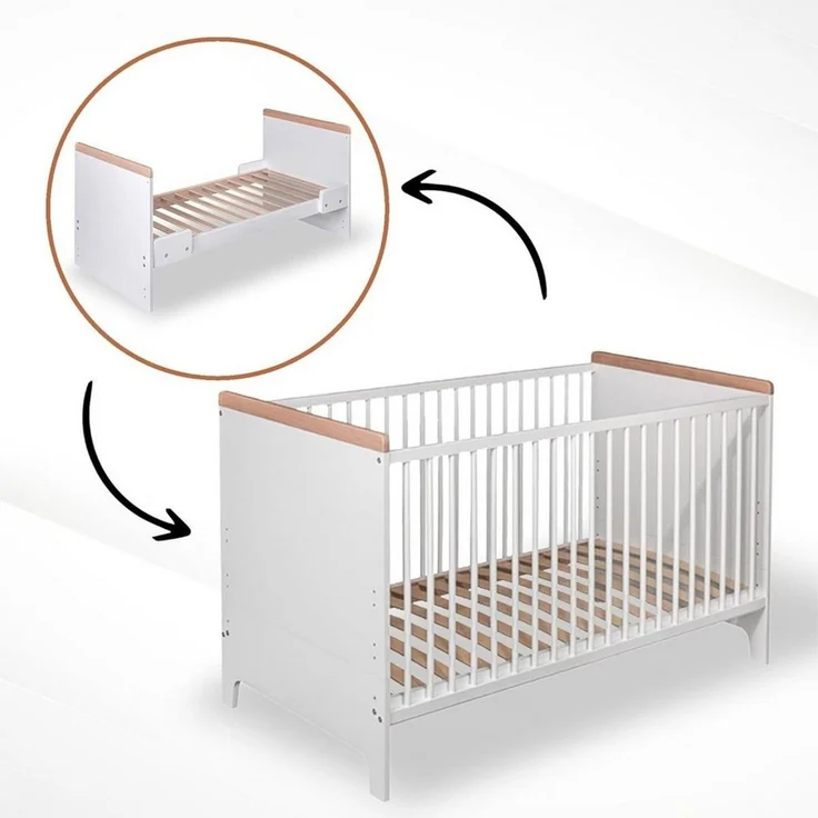 Best for Kids Kinderbett Kinder bett 2-in-1 – Babybett & Juniorbett, umwandelbar für Kinder (Kinderbett mit Matratze, 1-tlg, Kinderbett inklusive Comfort Maxi Matratze und Montageset), 2-in-1 Funktion, umbaubar zum Juniorbett – Bild 1