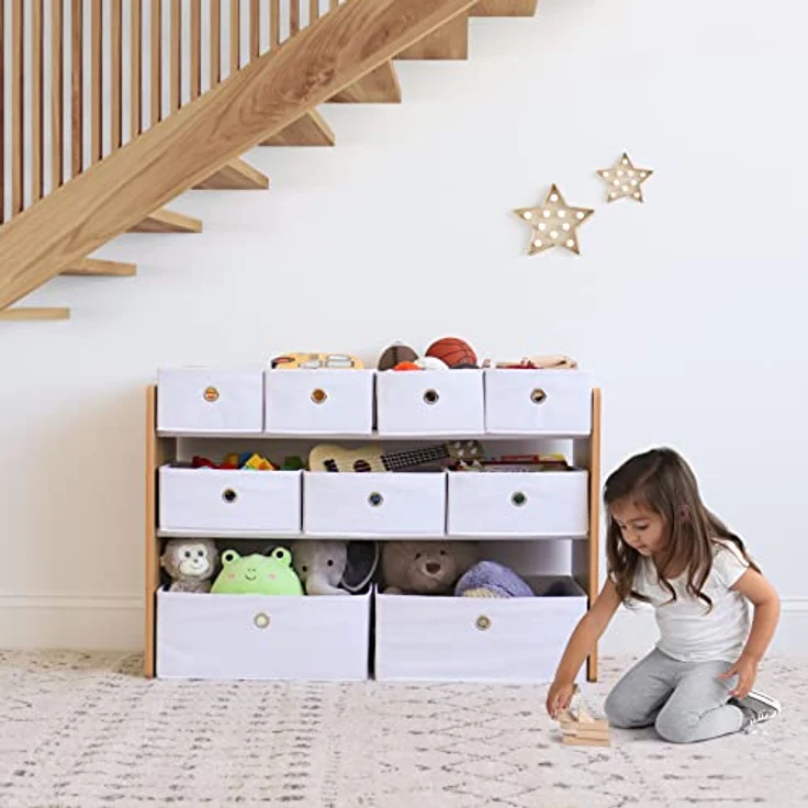 Humble Crew Kinderregal aus Holz – Spielzeugregal mit 6 Stoffboxen, Aufbewahrungsregal für Kinderzimmer, Natur/Weiß – Bild 2