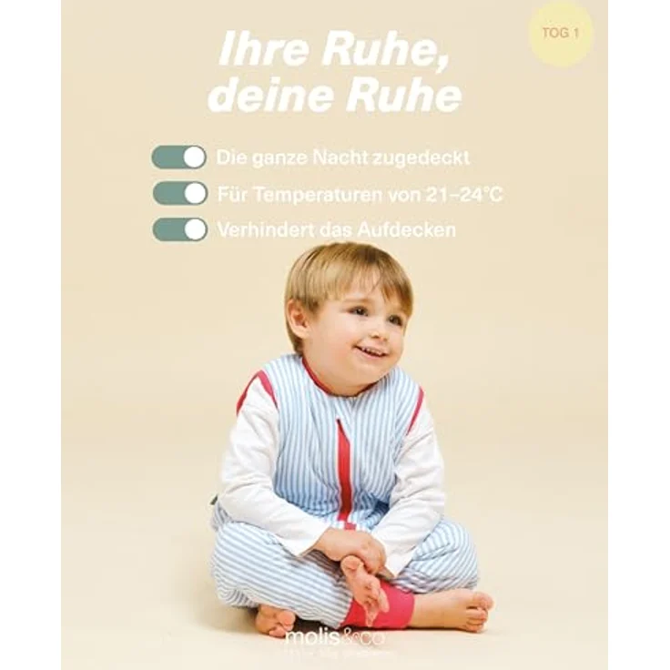 molis&co - Baby Schlafsack mit Füßen - Ideal für Frühling und Herbst - Babyschlafsack mit Füßen 1 tog - Leicht gepolstert - 100% Baumwolle (Oeko-TEX 100), Premium Qualität - Sailor Blue (70 cm) – Bild 6