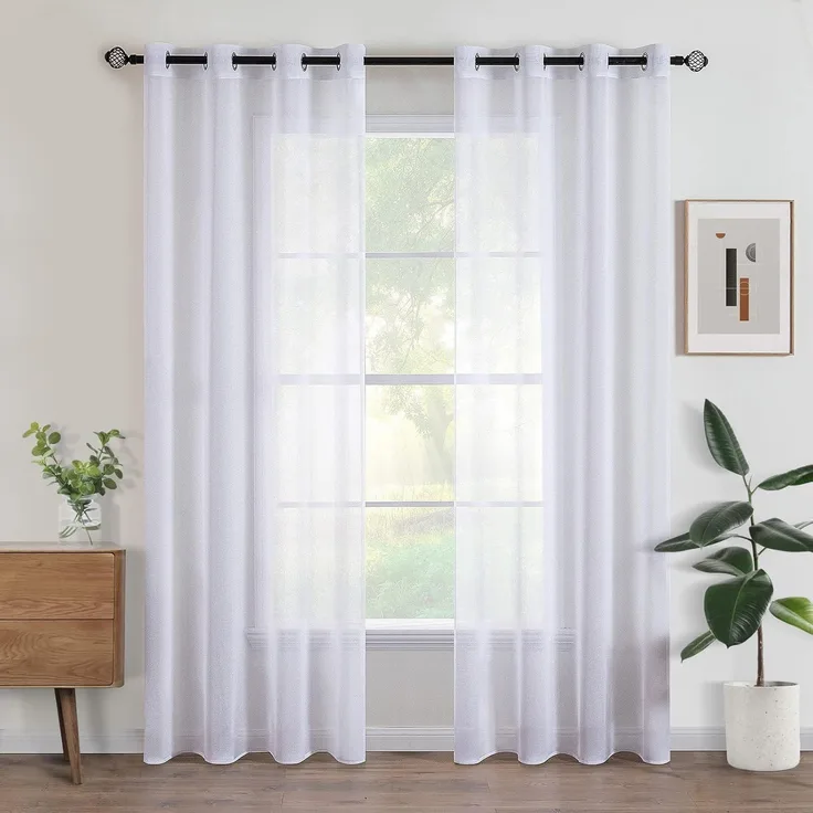 Woaboy 2er Set Voile-Vorhänge 140x225 cm Weiß mit Ösen Halbtransparent für Innenräume Schlafzimmer Wohnzimmer