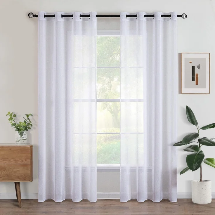 Woaboy 2er Set Voile-Vorhänge 140x225 cm Weiß mit Ösen Halbtransparent für Innenräume Schlafzimmer Wohnzimmer – Bild 1
