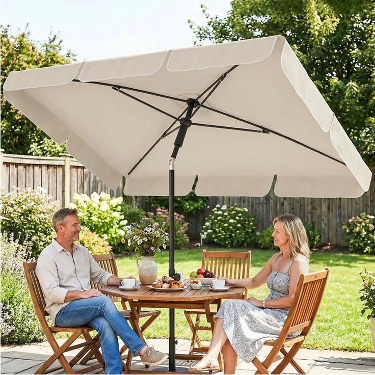 Outsunny Sonnenschirm Wasserabweisend Balkonschirm mit 3-fach Neigung 8 Streben, LxB: 183x122 cm, Wasserabweisend Balkonschirm, rechteckig Strandschirm, für Strand Balkon Garten, Beige – Bild 5