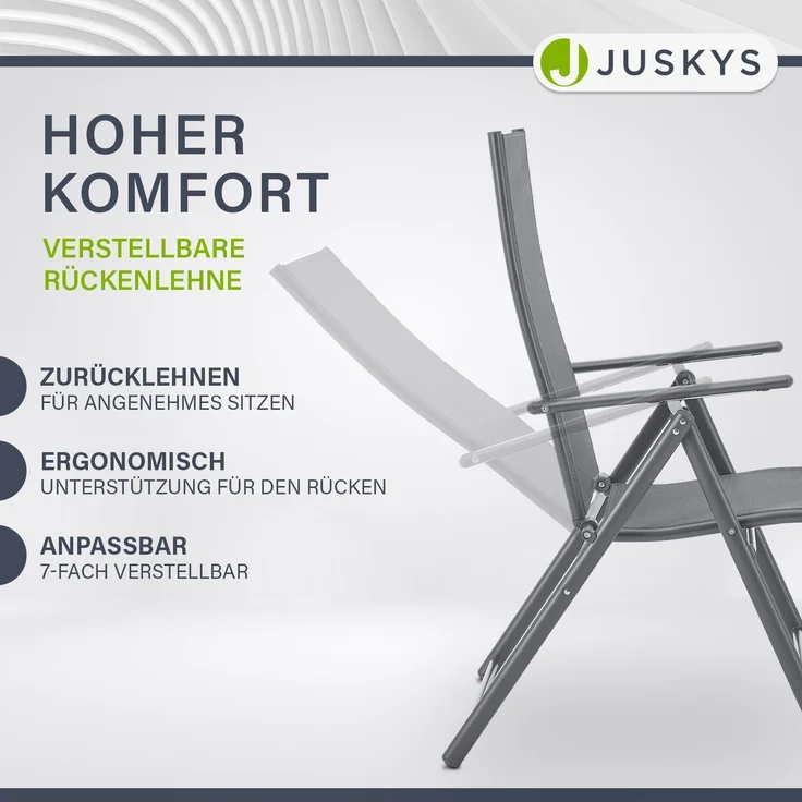 Juskys 'Calena' Gartenstuhl-Set 4-tlg., klappbar mit 7-fach verstellbarer Rückenlehne, Textilgewebe anthrazit – Bild 4