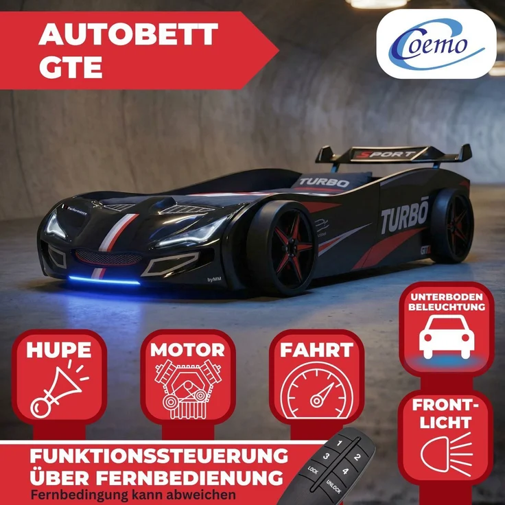 Autobett GTE Kinderbett im Rennwagen-Design mit Lattenrost Farbe Schwarz – Bild 4