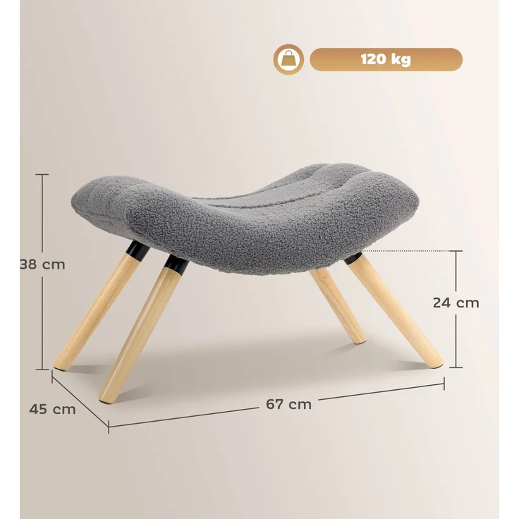 Moderner Fußhocker mit Fleece-Bezug und Holzbeinen, gepolstert, für Wohnzimmer, Schlafzimmer, Flur, Dunkelgrau--Dunkelgrau--67x45x38cm--YOUDENOVA – Bild 5