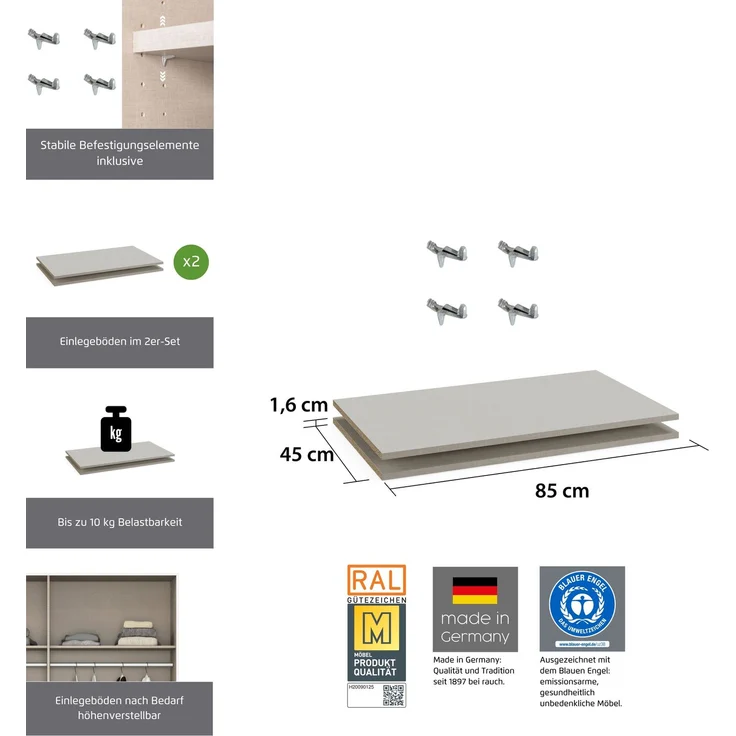 rauch Zubehör, Einlegeböden 2er-Set, für Schwebetürenschränke von rauch mit einer Elementbreite von 87,5 cm und einer Schranktiefe von 59 cm – Bild 3
