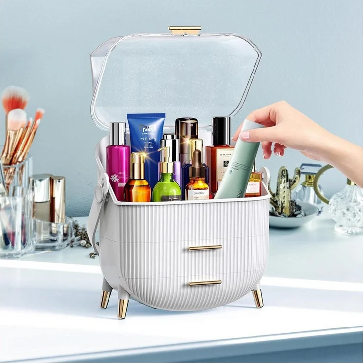 Nettlife Make-Up Organizer Kosmetikorganizer mit 2 Schubladen Aufbewahrungsbox(26x16x38 cm), Weiß Rosa Hellgrün Dunkelgrün Magenta Silber Gold Rot Dunkelblau – Bild 5