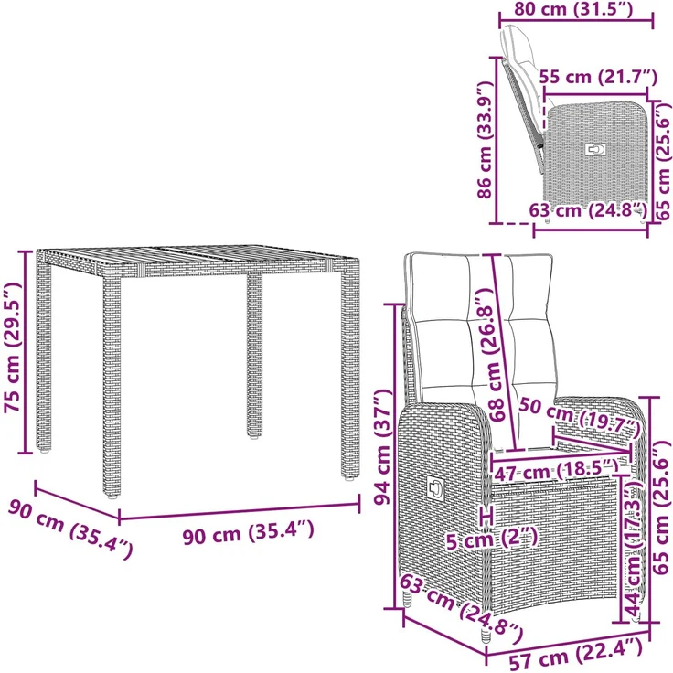 vidaXL Outdoortisch-Set 5 stk. Schwarz 90 x 90 x 75 cm 3422263 – Bild 11