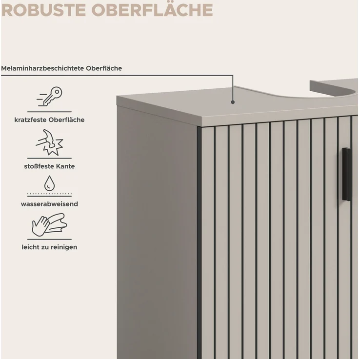 xonox. home – Badkombination Mone 60 x 180 x 30 cm in Kaschmir Nachbildung – 2-teiliges Set bestehend aus Waschbeckenunterschrank & Spiegelschrank – Ideale Lösung für kleine Bäder, modern & pflegeleicht – Bild 9